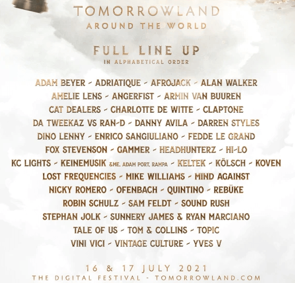 The full line-up of Tomorrowland Around the World 2021 is out!