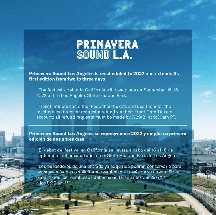 Los Angeles’ Primavera Sound is rescheduled to 2022!